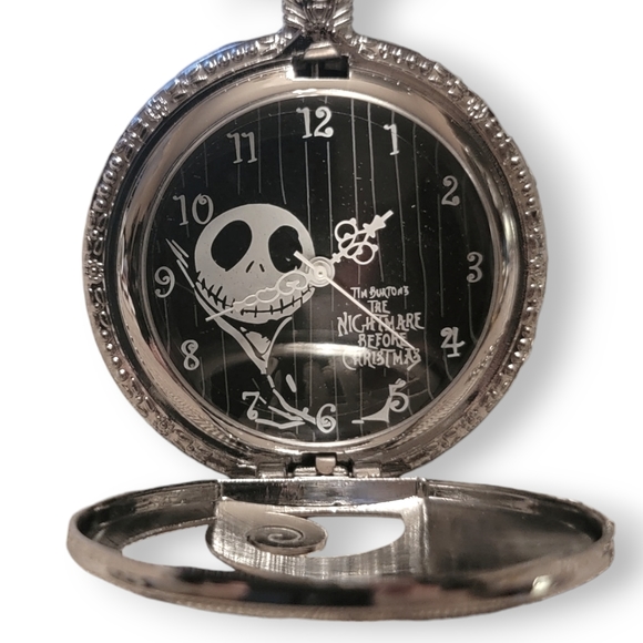 Nightmare Before Christmas Silver Quartz Jack Pocket Watch Pendant w/ 32" Chain - Picture 12 of 14